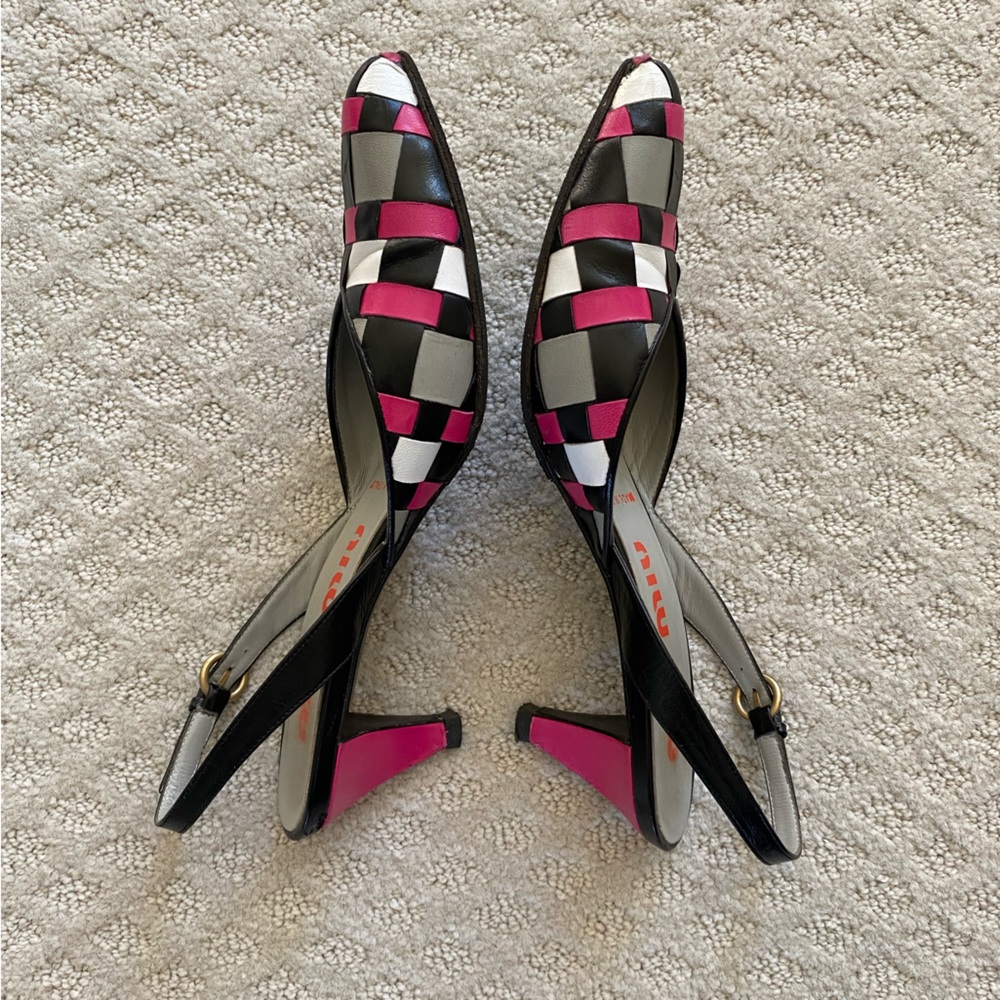 🎉HP🎉  MIU MIU slingback woven leather kitten heel pumps, size EU 36 - Picture 5 of 11